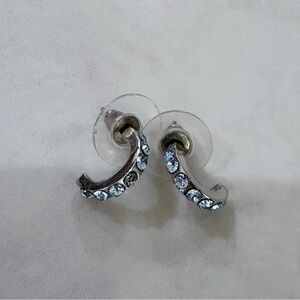 Free with $20 purchase Small Blue Crystal and Silver Hoop Stud Earrings